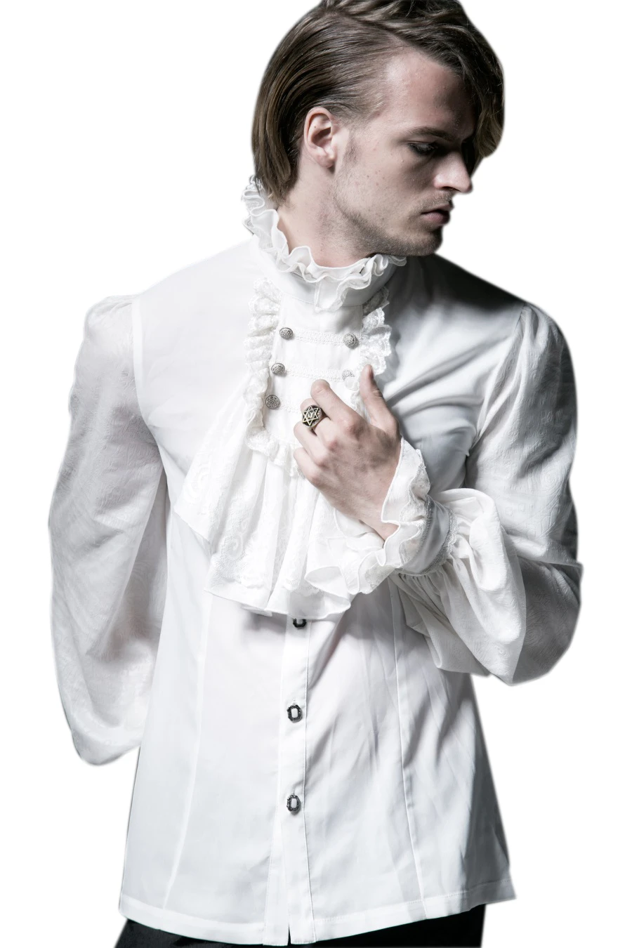 Chemise Gothique Blanche à Jabot PUNK RAVE 3 Chemise Gothique Blanche à Jabot PUNK RAVE