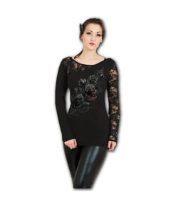 Haut SPIRAL 'Fatal Attraction' -Vêtements Gothiques Boutique attraction fatale dentelle 1 epaule noir normal 900