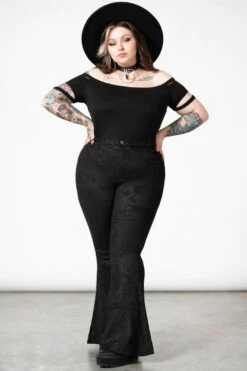 Pantalon KILLSTAR 'Black Lily' -Vêtements Gothiques Boutique black lilly bell bottoms plus w b x1600 900
