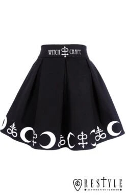 Jupe Plissée RESTYLE 'symbol Skirt' -Vêtements Gothiques Boutique eng pl black pleated short skirt with alchemy print moon symbols symbol skirt 1606 15 900