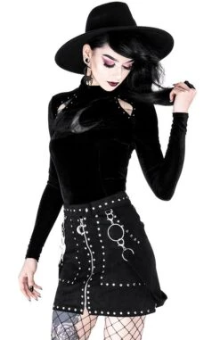 Jupe Suède RESTYLE 'Occulte Fashion' -Vêtements Gothiques Boutique eng pl studded suede skirt black gothic short skirt 1977 7 900