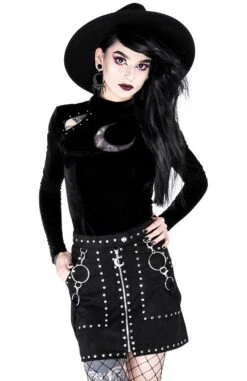 Jupe Suède RESTYLE 'Occulte Fashion' -Vêtements Gothiques Boutique eng pl studded suede skirt black gothic short skirt 1977 9 900