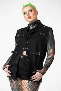 Veste Sans Manches KILLSTAR 'Ervin' -Vêtements Gothiques Boutique ervin button up vest w b x1600 900