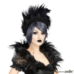 Diadème Gothique SINISTER En Velours -Vêtements Gothiques Boutique h062 black feather gothic headpiece by sinister 04 900